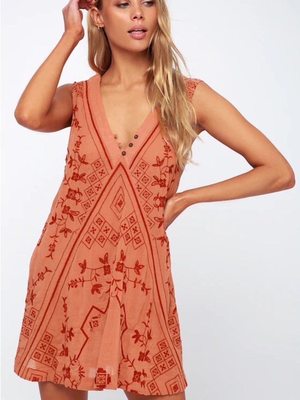 Free People Sweetest Shifty Slip Dress in Terracotta size small